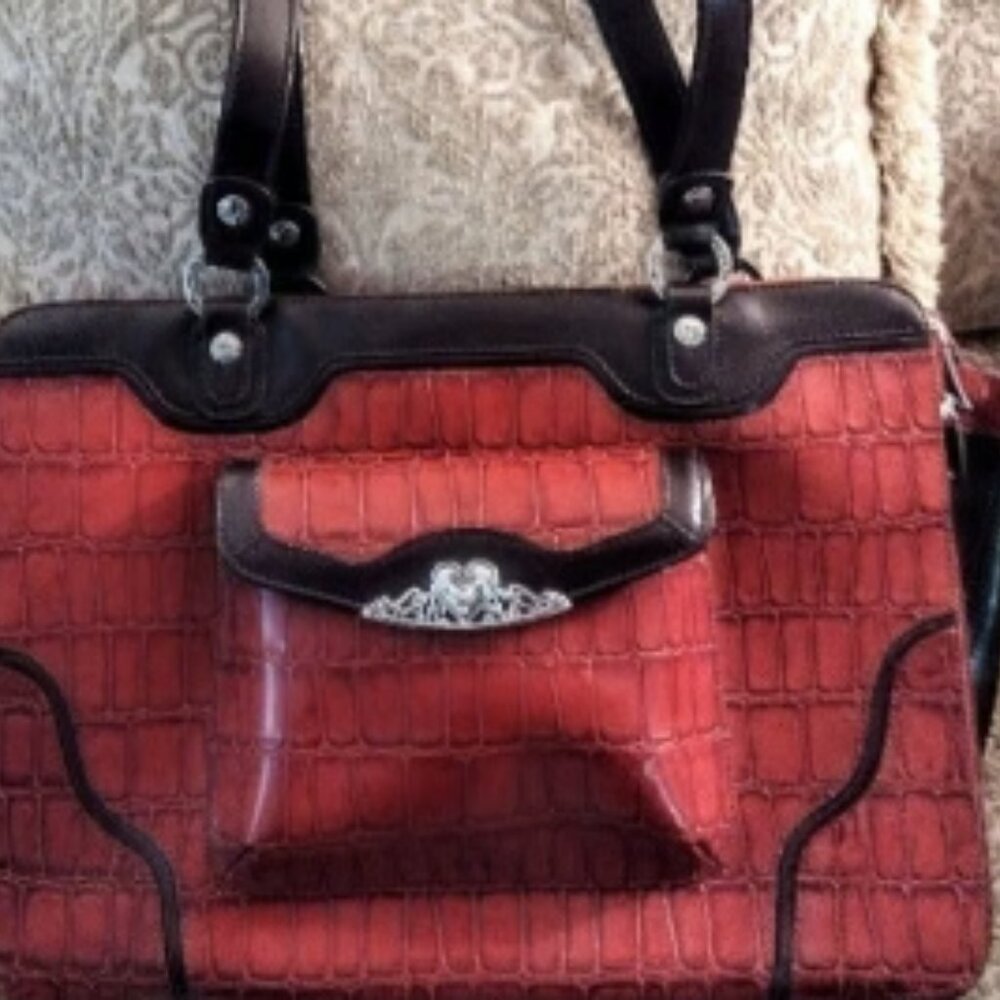 M.C. Laptop Tote & Briefcase ~ Brown Croc w/Silver Accents ~ Multi-Pocket, Lined